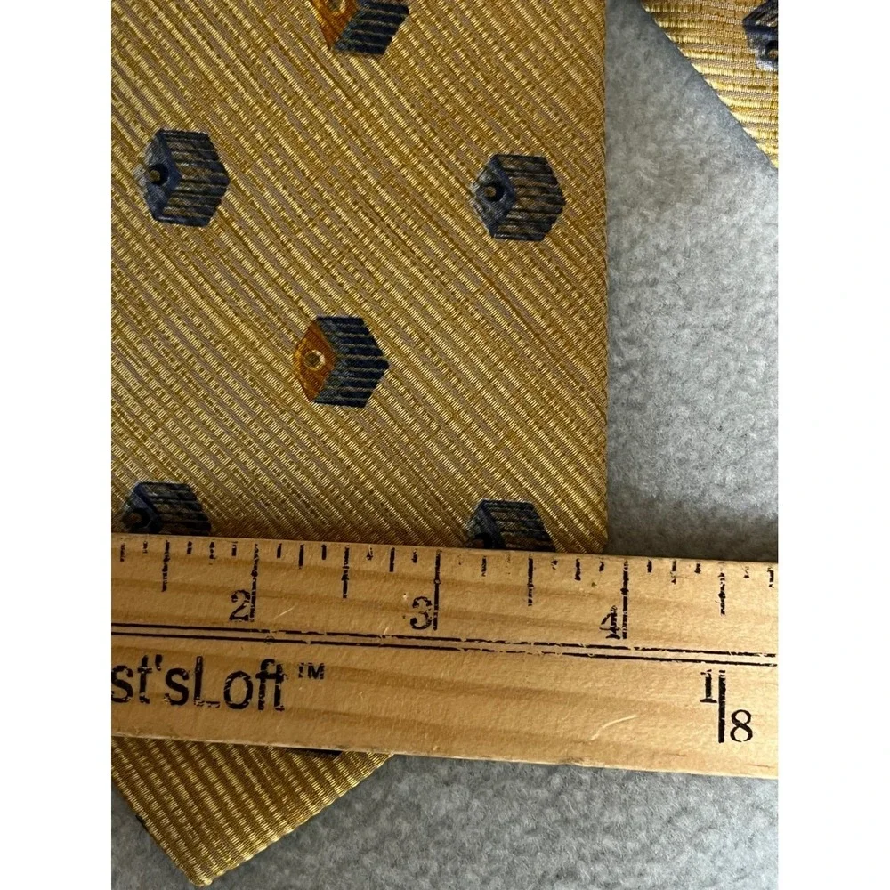 NWT VTG 1980s Ermenegildo Zegna Tie Gold Optical Cube Italian Silk Wide 4in